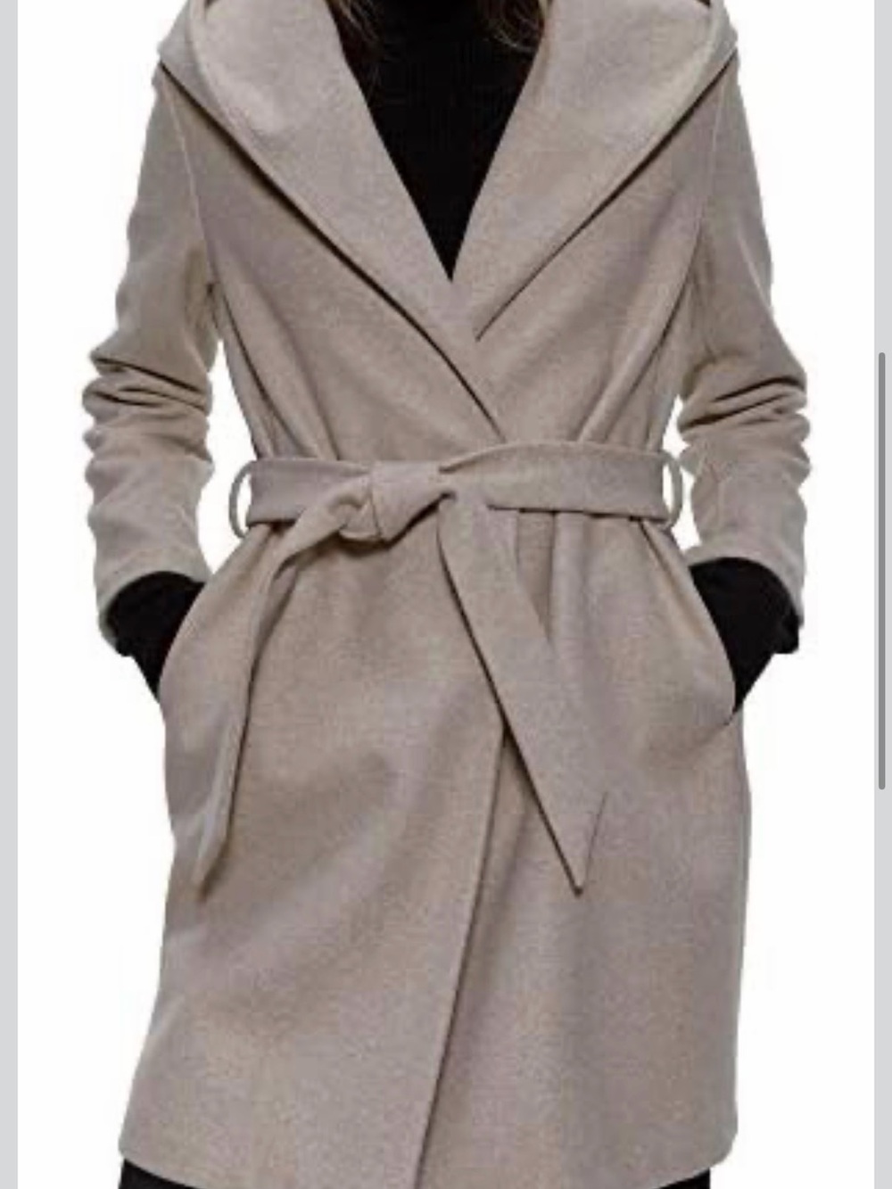 Zara Beige Hooded Belted Wool-Blend Pea Coat